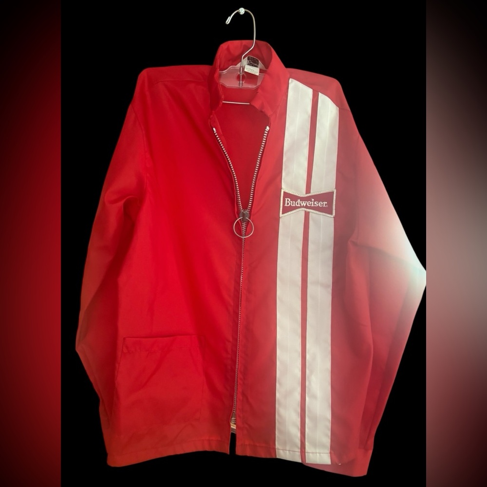 Budweiser Men's Red and White Windbreaker vintage